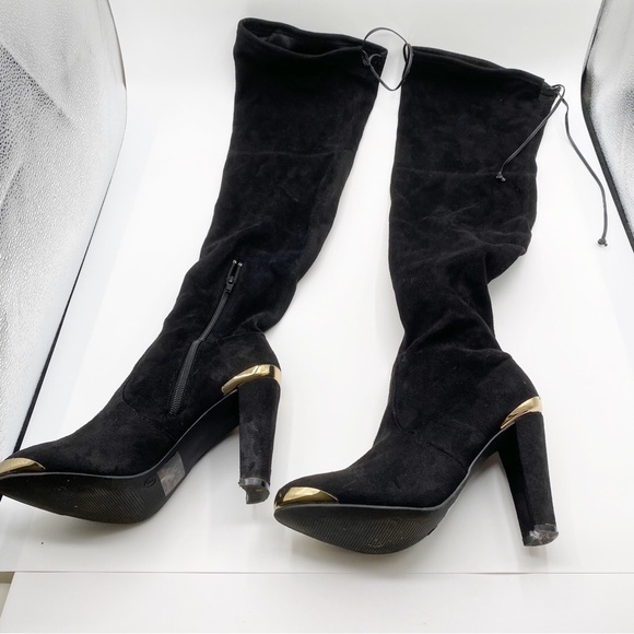 Wild Diva Over The Knee Boots Black Gold Accent Size 7 - Picture 1 of 9